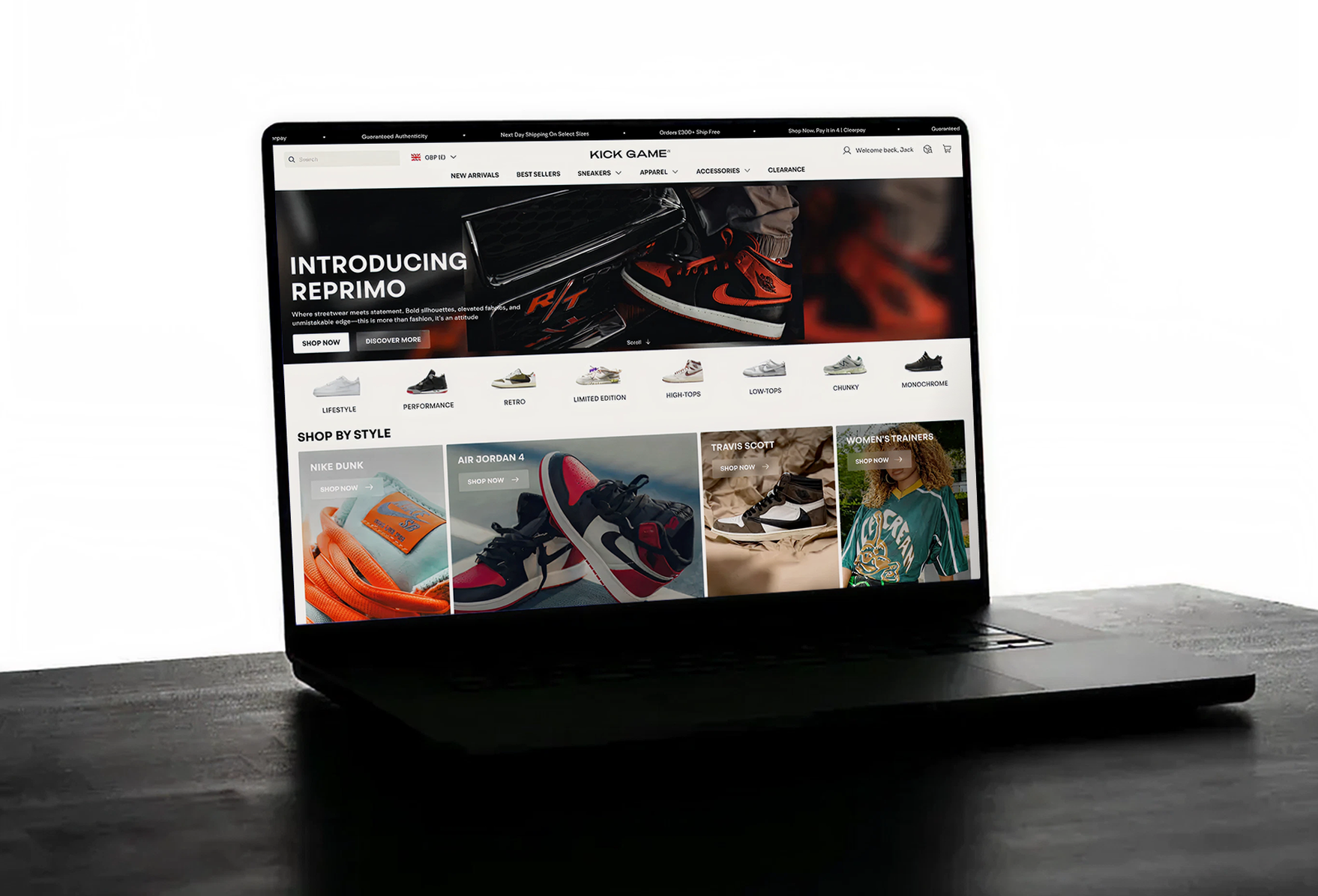 Kick Game desktop homepage content