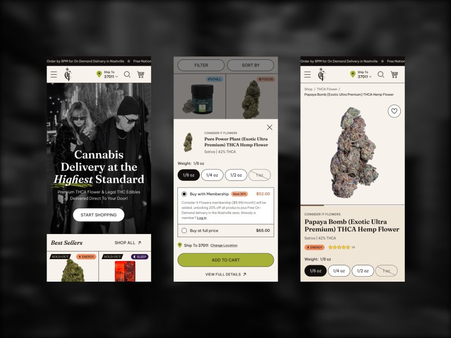 Mobile cannabis delivery Shopify flows